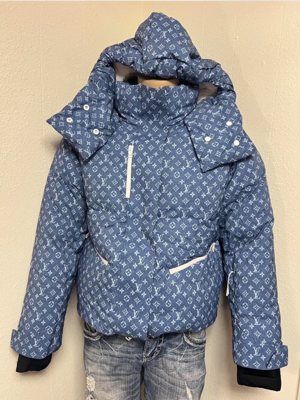 Louis Vuitton Blue Monogram Puffer Jacket with Hood